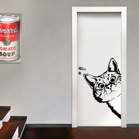 GATTO CURIOSO - Adesivo murale wall sticker in vinile 55x90 cm - Colore: nero