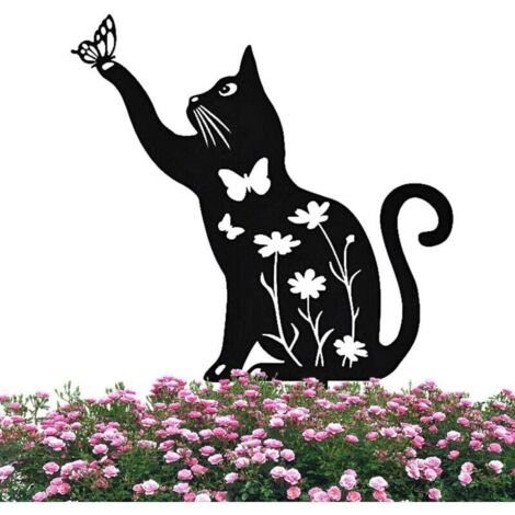 Gatto decorativo, statue di gatti in metallo per esterni da giardino, palo cavo a forma di gatto nero, per decorazioni da giardino e ornamenti da prato per gli amanti dei gatti