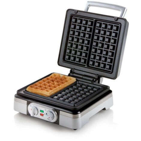 Gaufrier 2 gaufres épaisses 2,6 cm – Puissance 1400W – Minuterie intégrée et thermostat réglable – Revêtement antiadhésif métal argenté – Domo - C680861