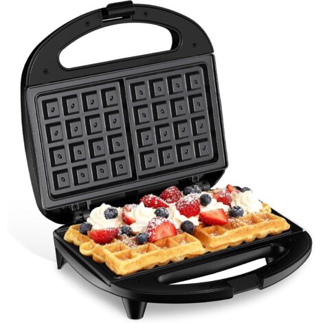 Gaufrier belge, double revêtement antiadhésif, contrôle automatique de la température, indicateur LED et cordon froid, 750 W, facile à utiliser - AquaForge