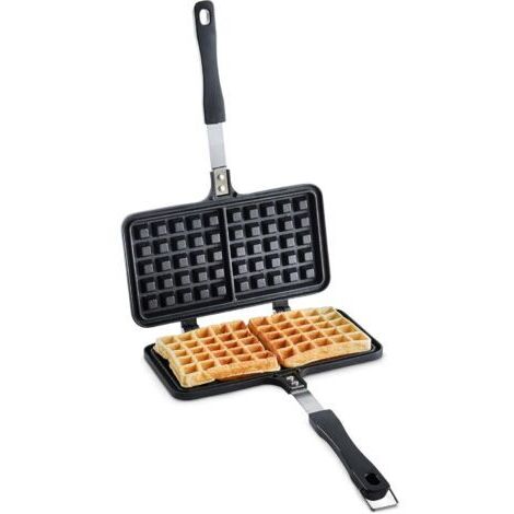 Gaufrier double en aluminium moulé sous pression – Revêtement antiadhésif – Poignée bakélite – Nettoyage facile – Pour gaufres maison