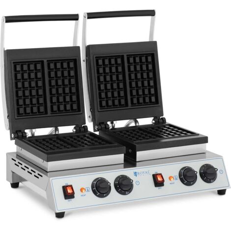 Gaufrier double gaufres belges 2 x 1,500 watts matériau du boîtier acier inoxydable matériau de la plaque fonte de fer - Argenté