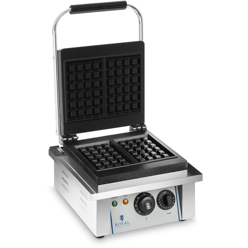 Royal Catering - Gaufrier Électrique Professionnel Antiadhésif 2000W Minuteur Inox Fonte Émaillée