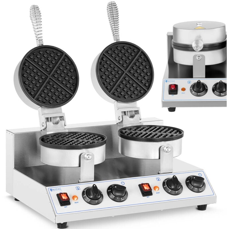Royal Catering - Gaufrier Électrique Professionnel Rond Double Rotatif 2600w Inox Alu Téflon