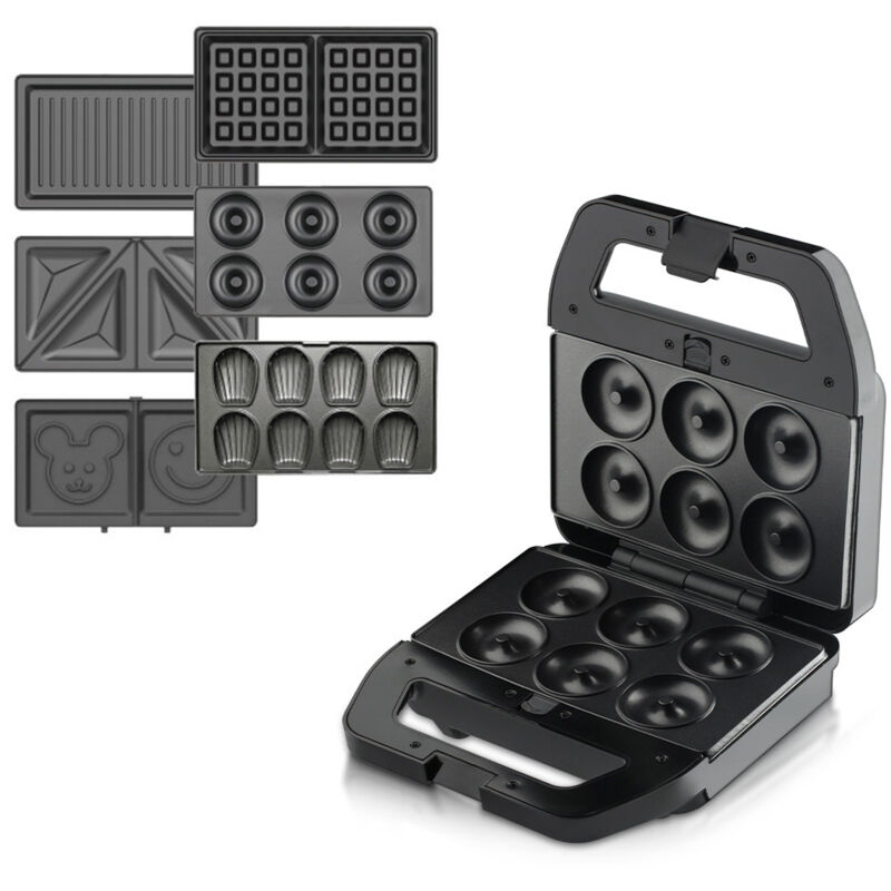 Sjlerst - Gaufrier Multifonction, Croque Monsieur Multifonction 6 en 1 Grande Puissance de 800W, Noir