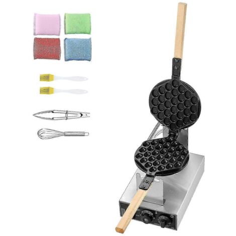 Gaufrier professionnel à bulles, 1400 W, rotation à 180°, réglage de la température et du temps, poignée en bois, pour restaurants et boulangeries - AquaForge