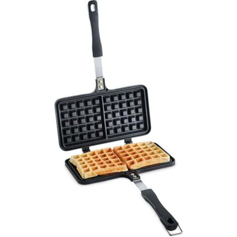 Gaufrier supérieur - Double gaufrier en aluminium moulé sous pression avec revêtement intérieur antiadhésif pour un nettoyage facile, poignée en bakélite et loquet de fermeture - Pour gaufres maison s