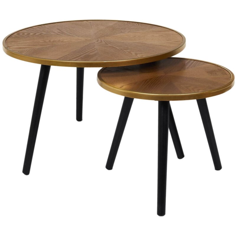 Altobuy - gauthier - Tables Gigognes Plateau Effet Bois Cerclage Or