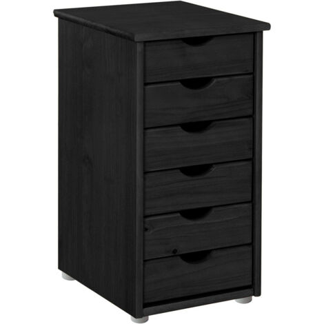 Gava Commode avec 6 tiroirs en pin noir