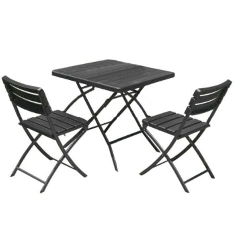 Gavoi set pranzo da giardino in polietilene con 2 sedie e tavolo nero