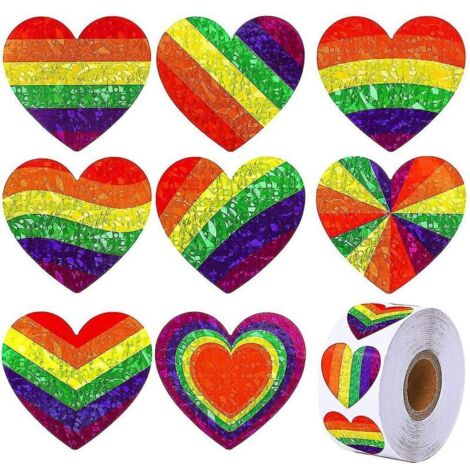 Gay-Pride-Aufkleber, 500 Stück LGBT-Regenbogenherz-Aufkleberrolle, Regenbogen-Aufkleberetiketten, Valentinstags-Liebes-Gay-Aufkleber