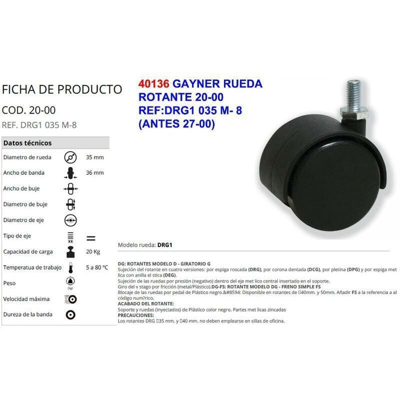 

MIBRICOTIENDA gayner rueda 20-00 ref drg1 035 m- 8 (antes 27-00)