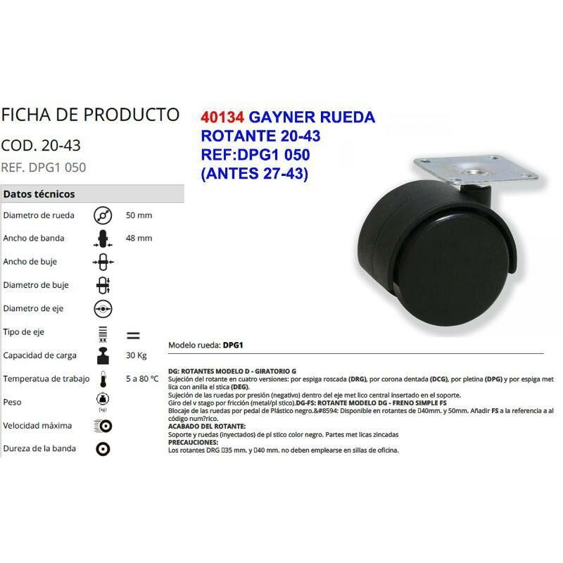 

gayner rueda 20-43 ref dpg1 050 sin freno (antes 27-43) - Mibricotienda