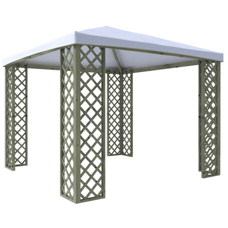 Salone Srl - Gazebo 300x300 cm en bois de conifère imprégné en autoclave revêtement pvc balcon terrasse jardin.