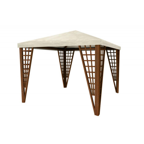 Gazebo 300x300 cm in legno di conifera impregnato in autoclave Color Noce con copertura pvc balcone terrazzo giardino.