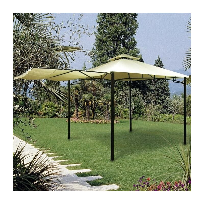 Gazebo 3,3x3,3 m en métal peint avec auvent latéral ouvrable comme une véranda | fer