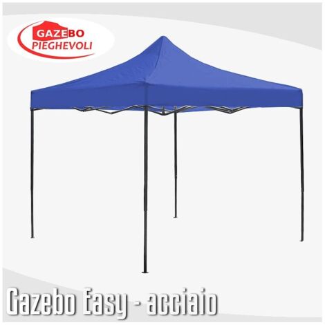 Gazebo 3x3 m blu pieghevole portatile estendibile richiudibile estensibile acciaio SENZA laterali per fiere eventi stand chiosco tenda tendone mercato mercatino