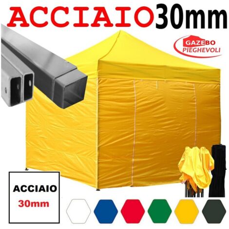 Gazebo 3x3 m giallo pieghevole portatile estendibile richiudibile estensibile acciaio con laterali per fiere eventi stand chiosco tenda tendone mercato mercatino