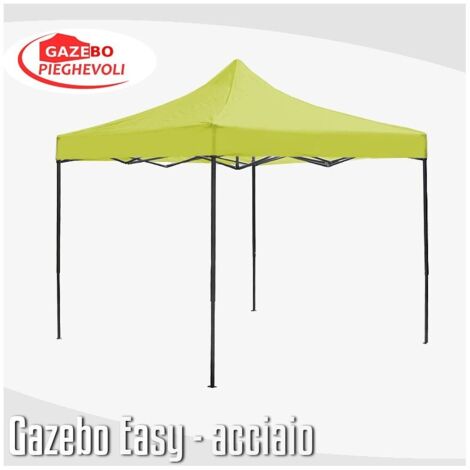 Gazebo 3x3 m giallo pieghevole portatile estendibile richiudibile estensibile acciaio SENZA laterali per fiere eventi stand chiosco tenda tendone mercato mercatino
