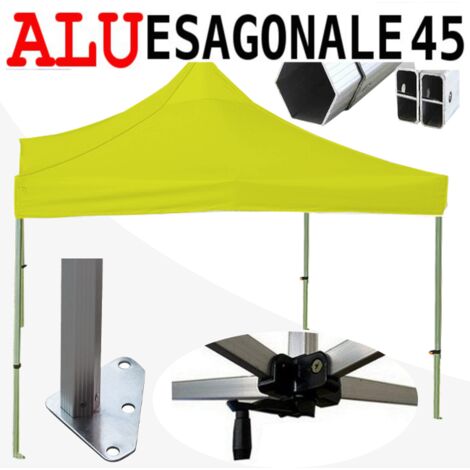 Gazebo 3x3 m giallo SENZA laterali pieghevole alluminio piantone esagonale 45mm portatile estendibile richiudibile estensibile acciaio per fiere eventi stand chiosco tenda tendone mercato mercatino