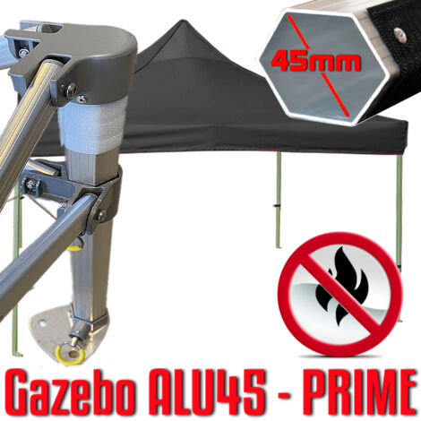 Gazebo 3x3 m nero certificato IGNIFUGO SENZA laterali pieghevole alluminio piantone esagonale 45mm portatile estendibile richiudibile estensibile acciaio per fiere eventi stand chiosco tenda tendone m