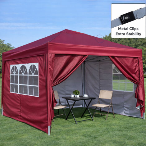 Gazebo 3x3 m pliant étanche,4 murs,4 sacs sable,UV50+. Cadre acier Bourgogne pour jardin,réception et camping.