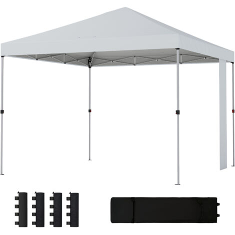 Gazebo 3x3 m Pop Up avec Poche de Rangement et Sacs de Sable, en Métal et Tissu Oxford, Blanc