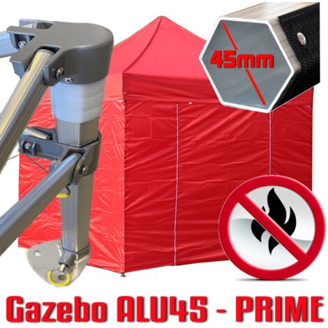 Gazebo 3x3 m rosso certificato IGNIFUGO pieghevole alluminio piantone esagonale 45mm portatile estendibile richiudibile estensibile acciaio con laterali per fiere eventi stand chiosco tenda tendone me