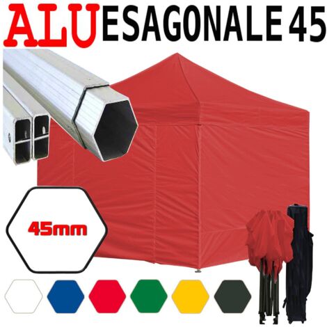 Gazebo 3x3 m rosso pieghevole alluminio piantone esagonale 45mm portatile estendibile richiudibile estensibile acciaio con laterali per fiere eventi stand chiosco tenda tendone mercato mercatino