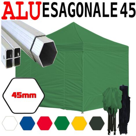 Gazebo 3x3 m verde pieghevole alluminio piantone esagonale 45mm portatile estendibile richiudibile estensibile acciaio con laterali per fiere eventi stand chiosco tenda tendone mercato mercatino