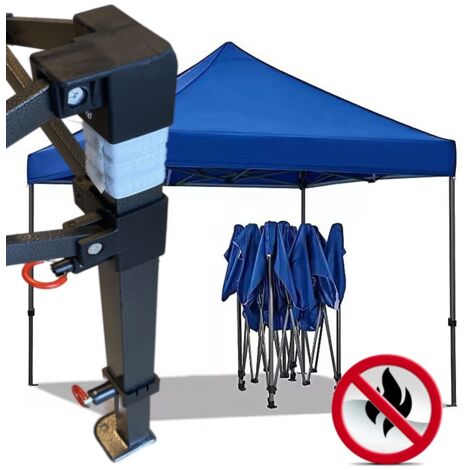 Gazebo 3x3m blu certificato IGNIFUGO SENZA laterali pieghevole portatile estendibile richiudibile estensibile acciaio per fiere eventi stand chiosco tenda tendone mercato mercatino