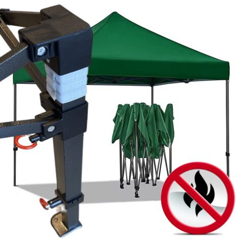 Gazebo 3x3m verde certificato IGNIFUGO SENZA laterali pieghevole portatile estendibile richiudibile estensibile acciaio per fiere eventi stand chiosco tenda tendone mercato mercatino