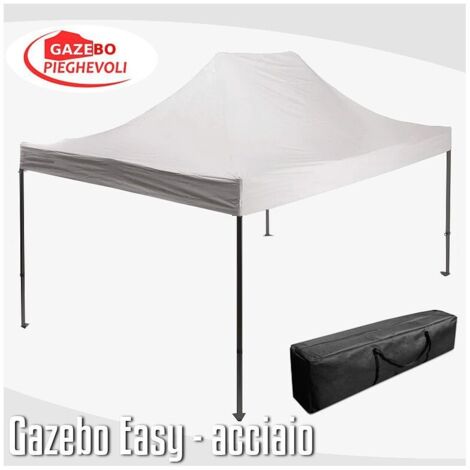 Gazebo 3x4,5 m bianco pieghevole portatile estendibile richiudibile estensibile acciaio SENZA laterali per fiere eventi stand chiosco tenda tendone mercato mercatino