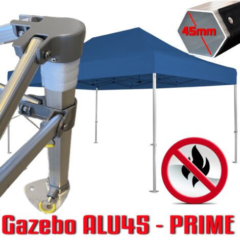 Gazebo 3x4,5 m blu certificato IGNIFUGO SENZA laterali pieghevole alluminio piantone esagonale 45mm portatile estendibile richiudibile estensibile acciaio per fiere eventi stand chiosco tenda tendone 