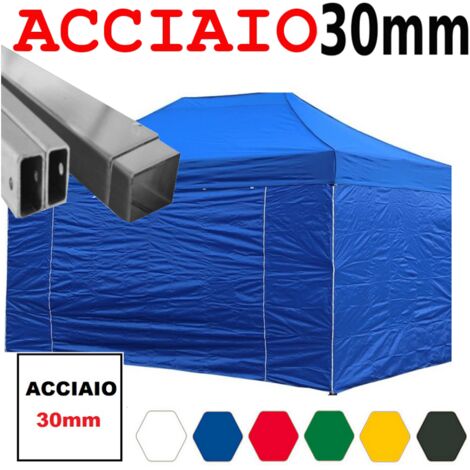 Gazebo 3x4,5 m blu pieghevole portatile estendibile richiudibile estensibile acciaio con laterali per fiere eventi stand chiosco tenda tendone mercato mercatino