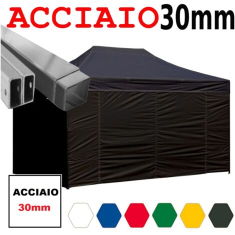 Gazebo 3x4,5 m nero pieghevole portatile estendibile richiudibile estensibile acciaio con laterali per fiere eventi stand chiosco tenda tendone mercato mercatino