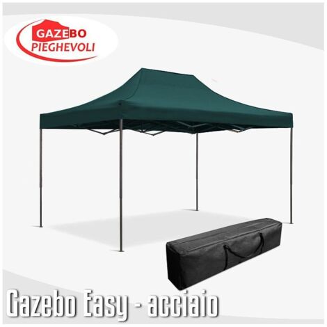 Gazebo 3x4,5 m nero pieghevole portatile estendibile richiudibile estensibile acciaio SENZA laterali per fiere eventi stand chiosco tenda tendone mercato mercatino