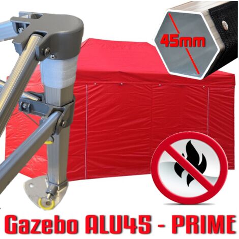 Gazebo 3x4,5 m rosso certificato IGNIFUGO pieghevole alluminio piantone esagonale 45mm portatile estendibile richiudibile estensibile acciaio con laterali per fiere eventi stand chiosco tenda tendone 