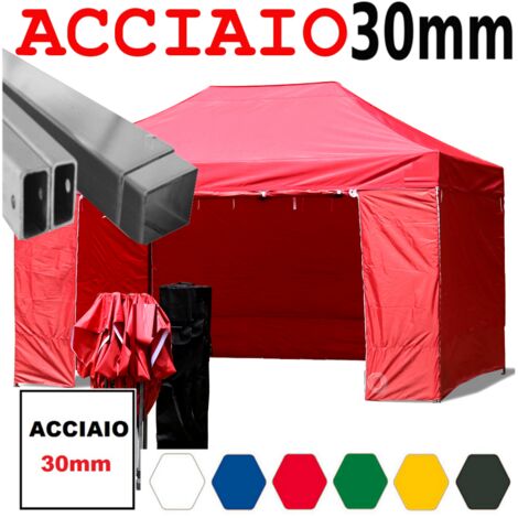 Gazebo 3x4,5 m rosso pieghevole portatile estendibile richiudibile estensibile acciaio con laterali per fiere eventi stand chiosco tenda tendone mercato mercatino