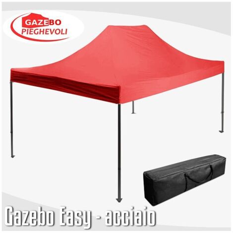 Gazebo 3x4,5 m rosso pieghevole portatile estendibile richiudibile estensibile acciaio SENZA laterali per fiere eventi stand chiosco tenda tendone mercato mercatino