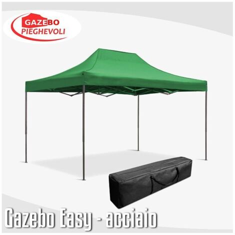 Gazebo 3x4,5 m verde pieghevole portatile estendibile richiudibile estensibile acciaio SENZA laterali per fiere eventi stand chiosco tenda tendone mercato mercatino