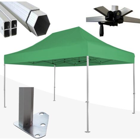 Gazebo 3x4,5 m verde SENZA laterali pieghevole alluminio piantone esagonale 45mm portatile estendibile richiudibile estensibile acciaio per fiere eventi stand chiosco tenda tendone mercato mercatino