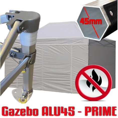 Gazebo 3x6 m bianco certificato IGNIFUGO pieghevole alluminio piantone esagonale 45mm portatile estendibile richiudibile estensibile acciaio con laterali per fiere eventi stand chiosco tenda tendone m