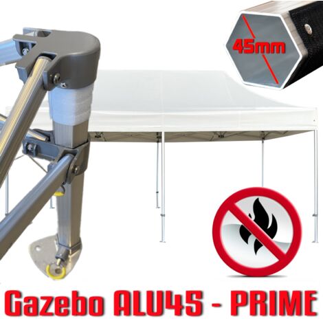 Gazebo 3x6 m bianco certificato IGNIFUGO SENZA laterali pieghevole alluminio piantone esagonale 45mm portatile estendibile richiudibile estensibile acciaio per fiere eventi stand chiosco tenda tendone