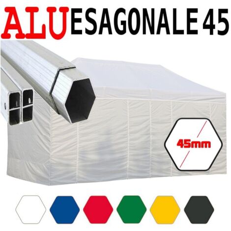 Gazebo 3X6 m bianco pieghevole alluminio piantone esagonale 45mm portatile estendibile richiudibile estensibile acciaio con laterali per fiere eventi stand chiosco tenda tendone mercato mercatino