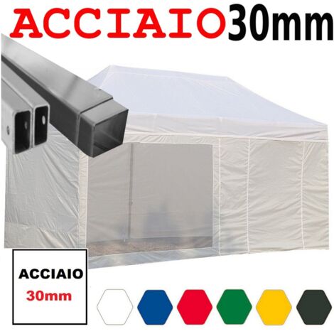 Gazebo 3x6 m bianco pieghevole portatile estendibile richiudibile estensibile acciaio con laterali per fiere eventi stand chiosco tenda tendone mercato mercatino