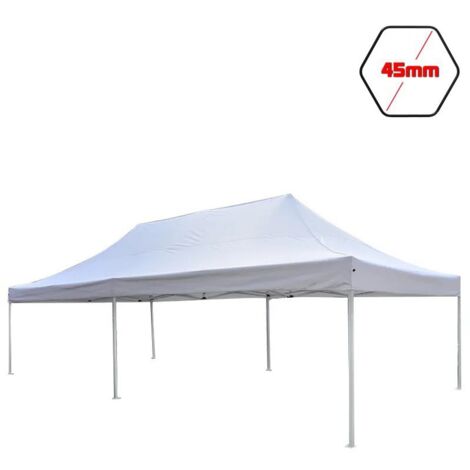 Gazebo 3x6 m bianco SENZA laterali pieghevole alluminio piantone esagonale 45mm portatile estendibile richiudibile estensibile acciaio per fiere eventi stand chiosco tenda tendone mercato mercatino
