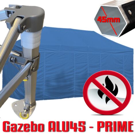 Gazebo 3x6 m blu certificato IGNIFUGO pieghevole alluminio piantone esagonale 45mm portatile estendibile richiudibile estensibile acciaio con laterali per fiere eventi stand chiosco tenda tendone merc