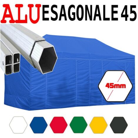 Gazebo 3X6 m blu pieghevole alluminio piantone esagonale 45mm portatile estendibile richiudibile estensibile acciaio con laterali per fiere eventi stand chiosco tenda tendone mercato mercatino