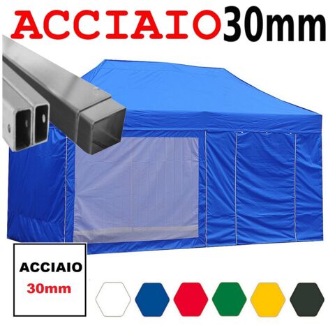 Gazebo 3x6 m blu pieghevole portatile estendibile richiudibile estensibile acciaio con laterali per fiere eventi stand chiosco tenda tendone mercato mercatino